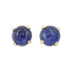 Pair of 9ct gold cabochon round cut sapphire stud earrings, stamped
