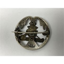 Five silver sweetheart brooches - Royal Artillery with marcasite, Naval with marcasite, George VI Royal Engineers with tortoiseshell, Royal Marines Gibraltar with enamel and South African General Service with blue enamel (5)