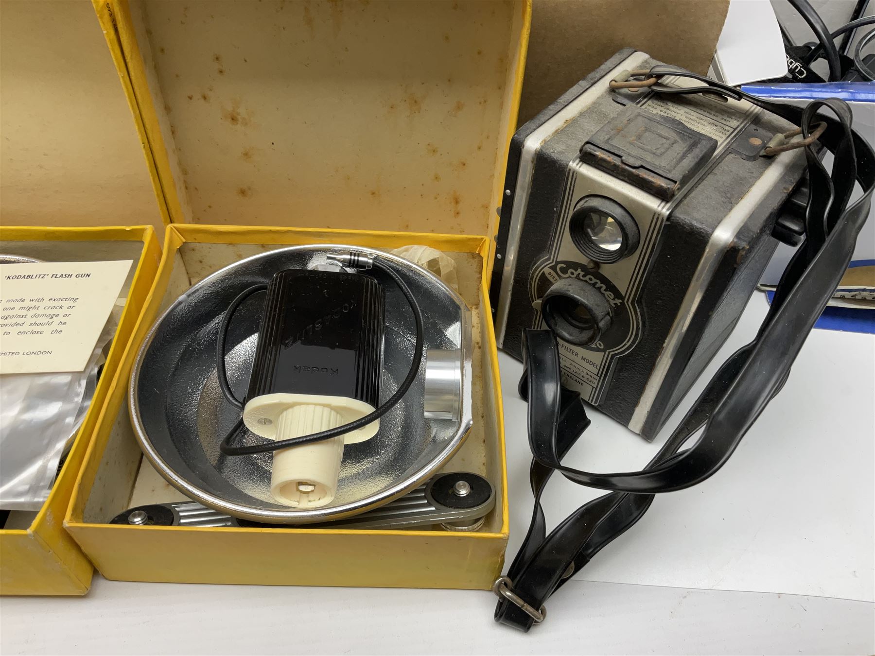 Corfield Periflex Gold Star camera body with Lumax 1:2:4 50mm lens, and other camera bodies and equipment
