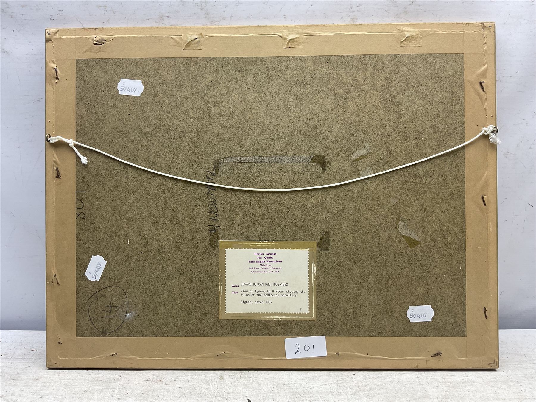 Edward Duncan (British 1803-1882): 'View of Tynemouth Harbour Showing the Ruins of the Mediaeval Monastery', watercolour signed and dated 1867, 20cm x 34cm 