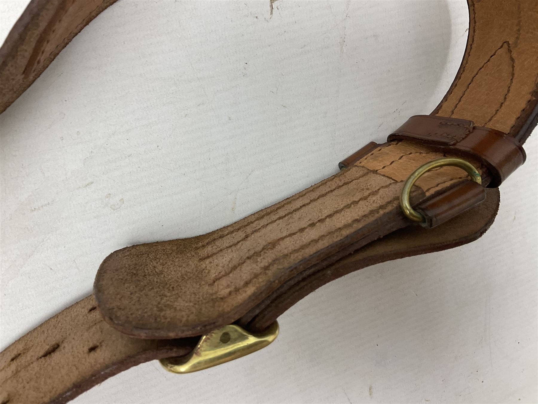 Pair of WW1 style Army Officer's brown leather full leg riding boots with Alkit four-piece wooden boot trees; and two officer's Sam Browne leather belts with cross-straps, one with sword frog (4)