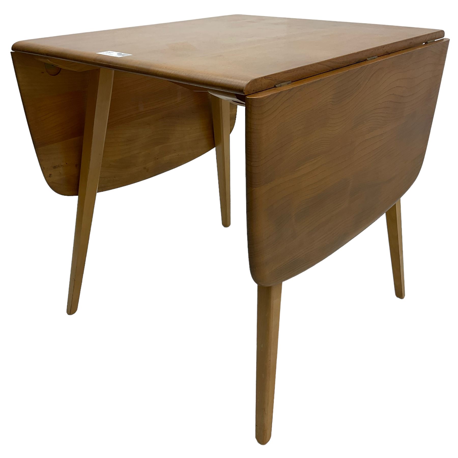 Ercol - elm and beech dining table, rectangular drop-leaf top on splayed square tapering supports 