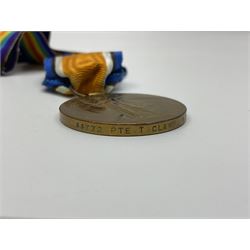 WW1 Military Medal group of three comprising MM, British War Medal and Victory Medal awarded to 44772 Pte. T. Clamp 5/York: & Lanc: R.; all with ribbons on hanging bar