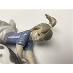 Pair of Lladro figures comprising 'Mis Amigos' model no 5456, and 'Bashful Bather' model no 5455, both with boxes