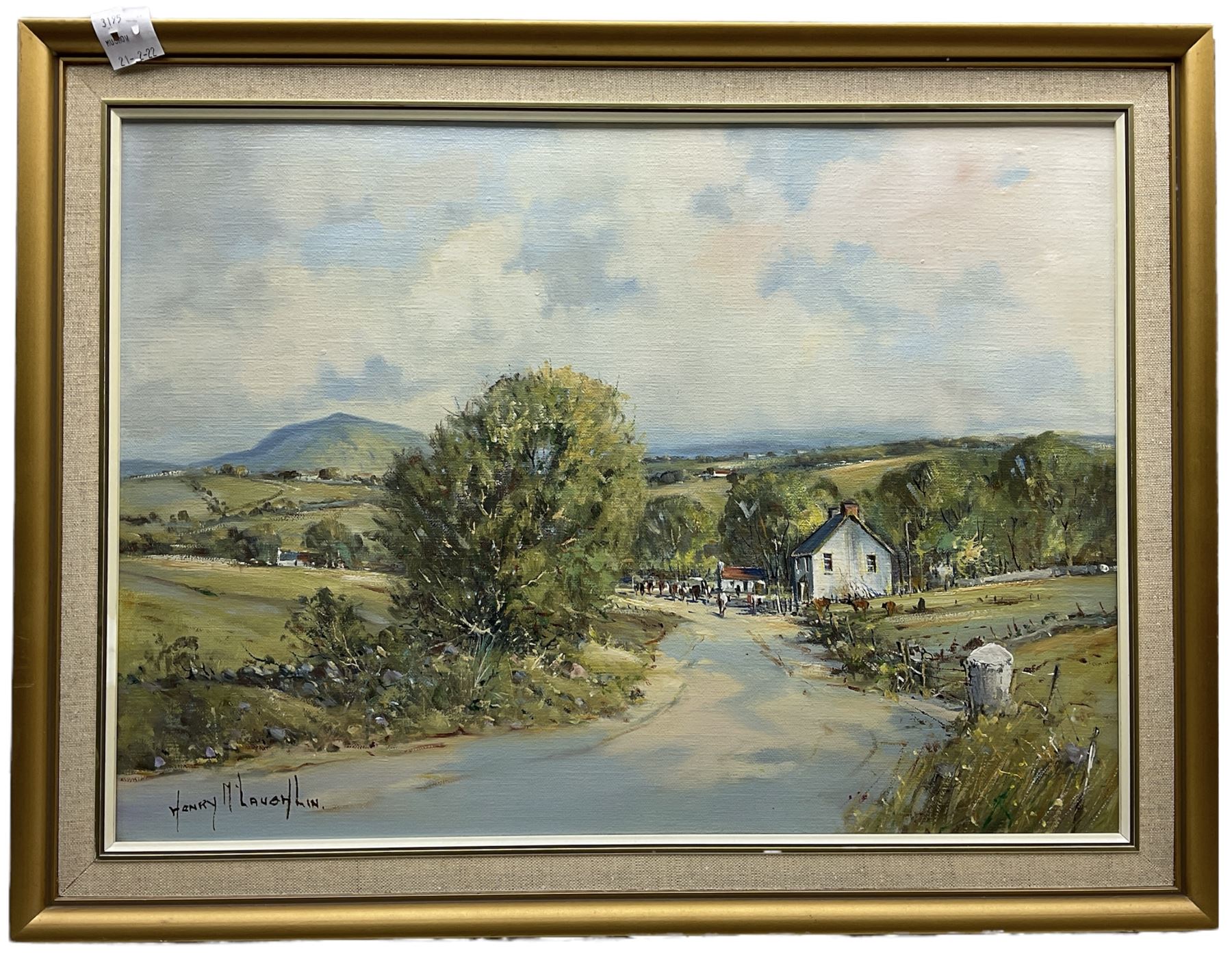 Henry McLaughlin (Australian 1937-): 'Road to Kilkenny in County Antrim', oil on canvas signed, titled verso 39cm x 54cm