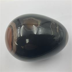 Polychrome jasper specimen egg, in warm browns and earthy tones, H12cm
