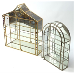 Two small mirrored back glass wall cabinets, largest H42cm. 