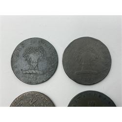 Four Georgian tokens comprising 1791 Liverpool Thomas Clarke Halfpenny, two 1795 Bakers Halfpennies and 1797 Stafford Halfpenny 