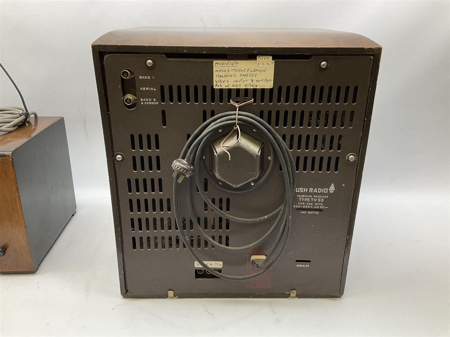Mid 20th century Bush walnut TV 53 cased television receiver, together with a wood cased radio