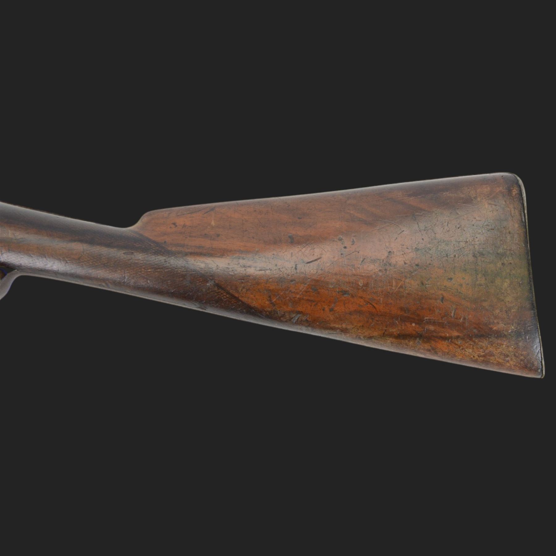 19th century percussion musket, the 76cm barrel with ramrod under, full walnut stock, overall L116cm
Sold as an exempt item under Section 58 (2) of the 1968 Firearms Act, to be held as a curiosity or ornament