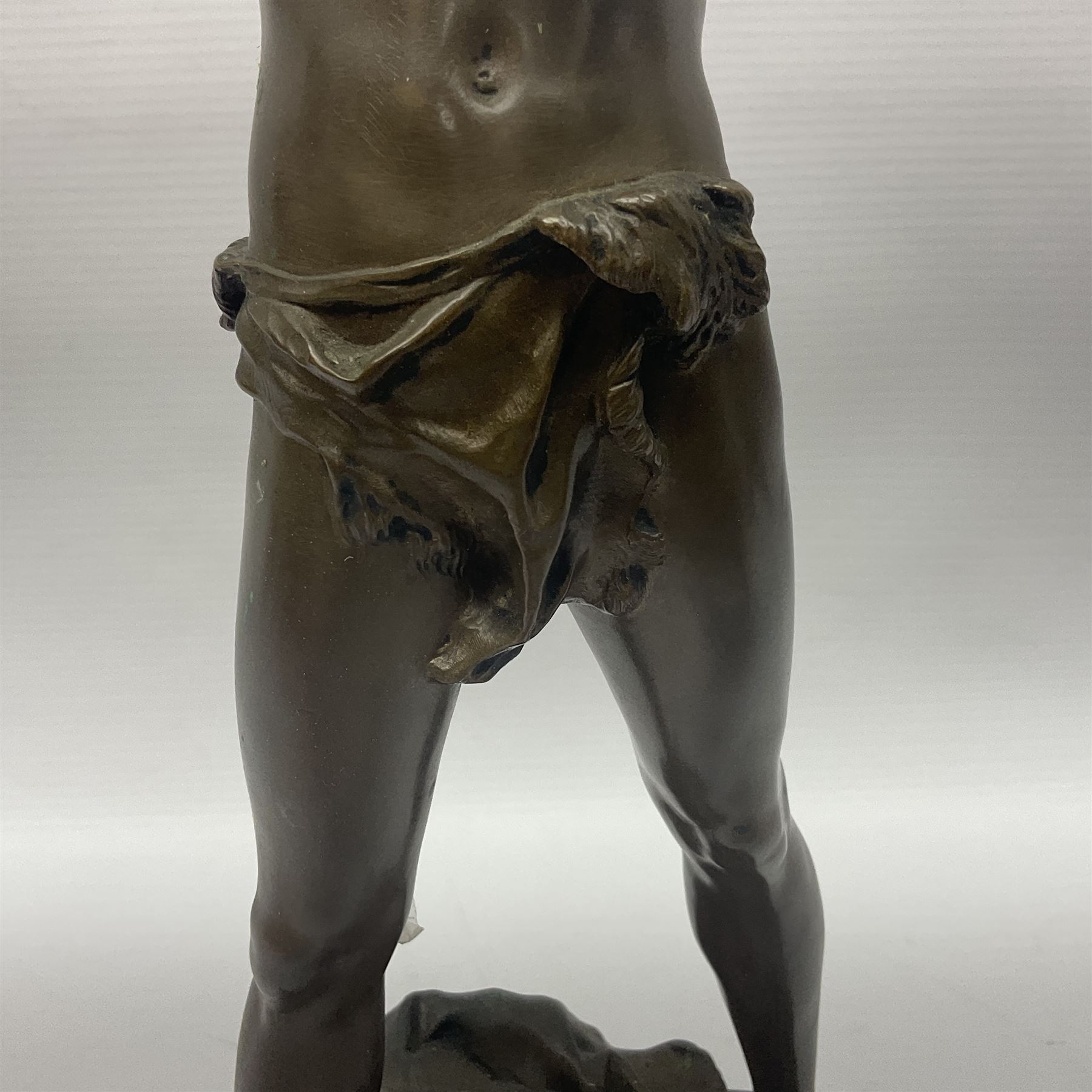 After Felix Carpentier, Improvisateur; bronzed figure of a man playing the flute, marked Felix Charpentier, H35