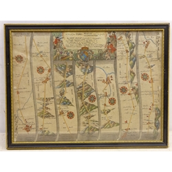  'The Roads from York to Whitby and Scarborough in Yorkshire', 17th century hand coloured map by John Ogilby (Scottish 1600-1676) 33cm x 44cm  
