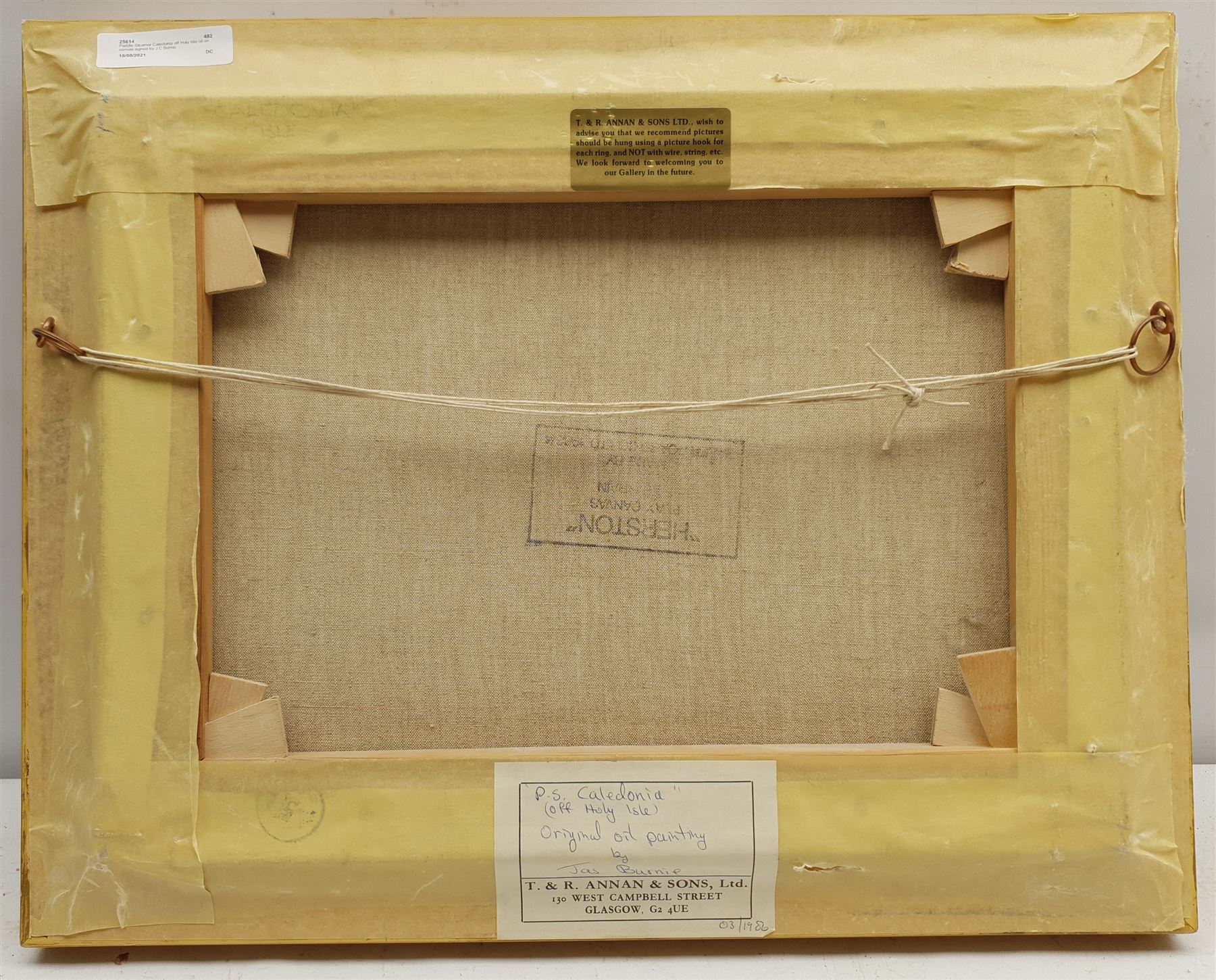 J C Burnie (British 20th century): Paddle Steamer Caledonia off Holy Isle, oil on canvas signed 29cm x 39cm