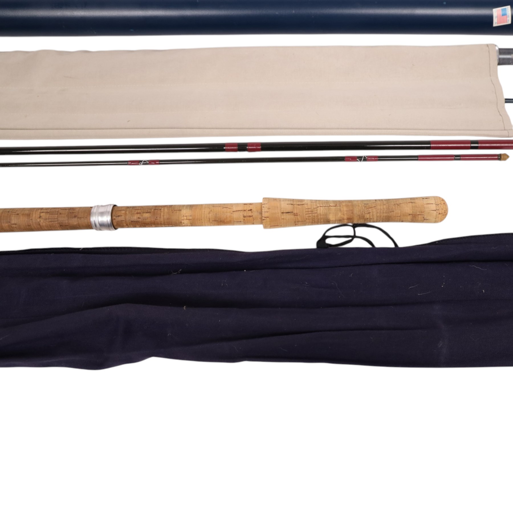 Four fishing rods, comprising Orvis Graphite 15ft 3, Thomas & Thomas 15ft, Bruce & Walker Cordon Bleu 15ft and Bruce & Walker 16ft 6in