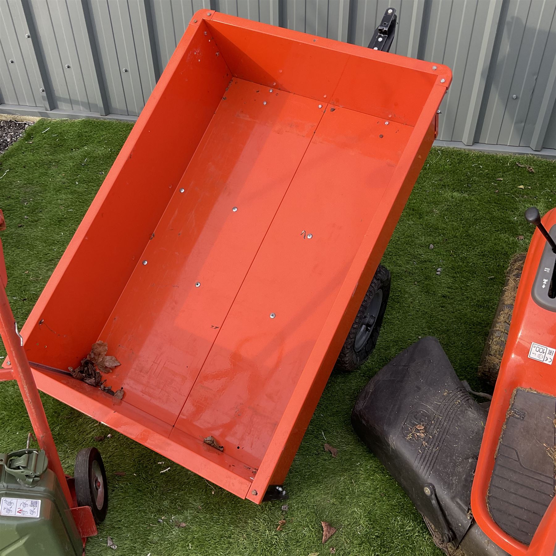 Husqvarna TS138 petrol garden tractor with Husqvarna T275 trailer with metal fuel canister and sack barrow - THIS LOT IS TO BE COLLECTED BY APPOINTMENT FROM DUGGLEBY STORAGE, GREAT HILL, EASTFIELD, SCARBOROUGH, YO11 3TX