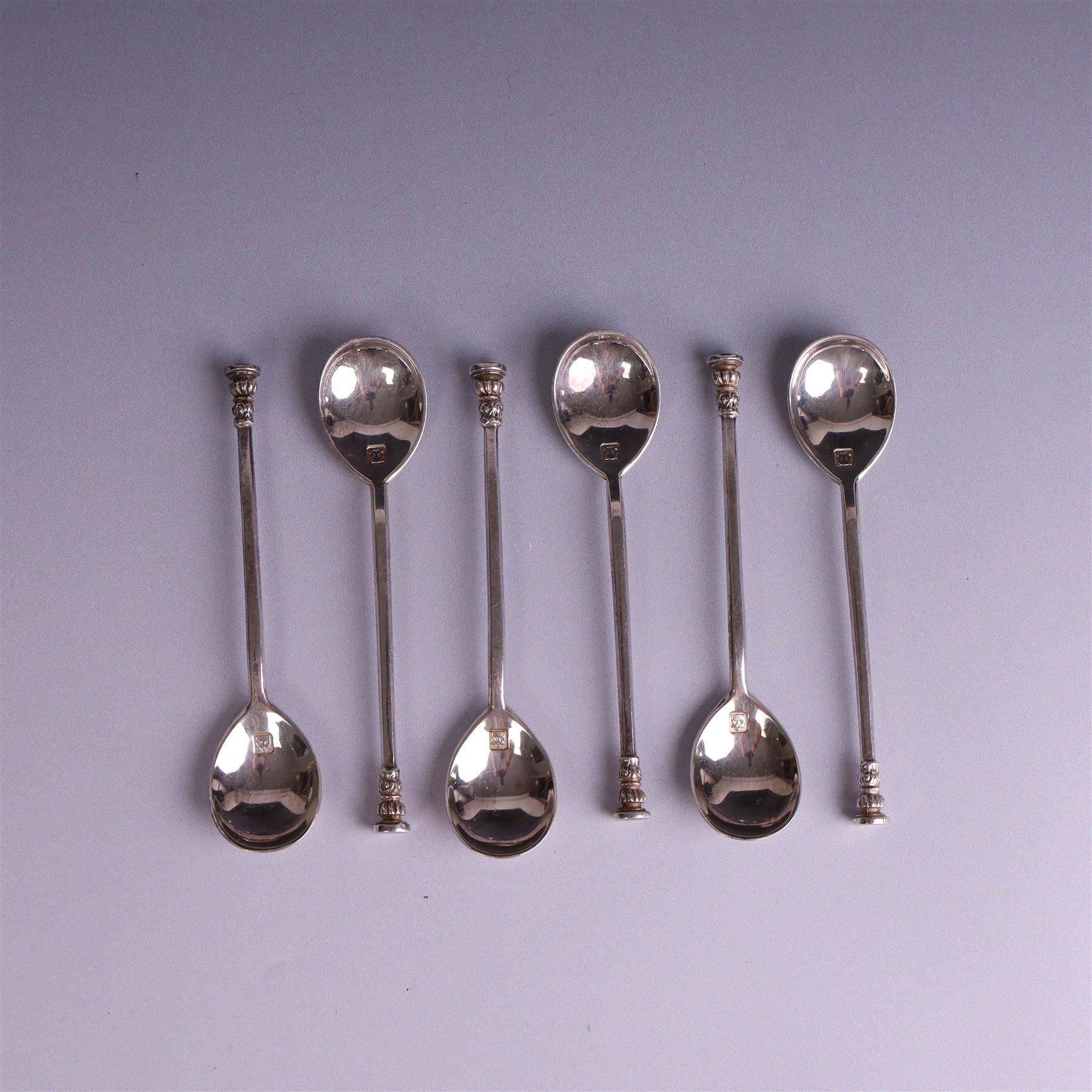Set of six mid 20th century silver seal top teaspoons, hallmarked William Suckling Ltd, London 1960, contained within fitted case
