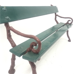 Painted cast iron and wood slatted garden bench, W160cm