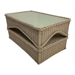 Painted rattan rectangular conservatory coffee table, with frosted glass top - sourced by Marston and Langinger