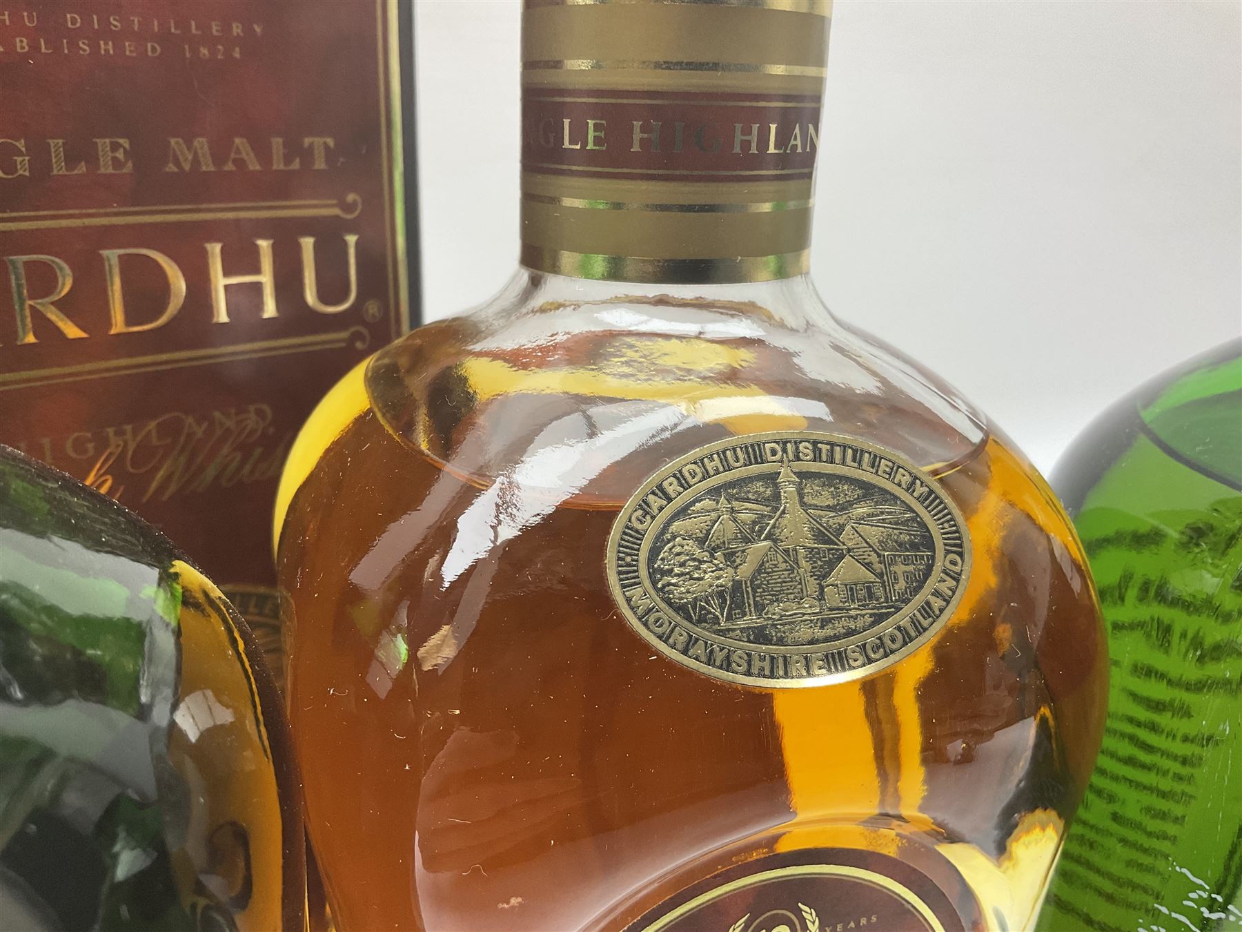 Tobermory Isle of Mull, malt Scotch whisky, Bunnahabhain 12 year old, single malt Scotch whisky and Cardhu 12 year old Scotch whisky, various contents and proof