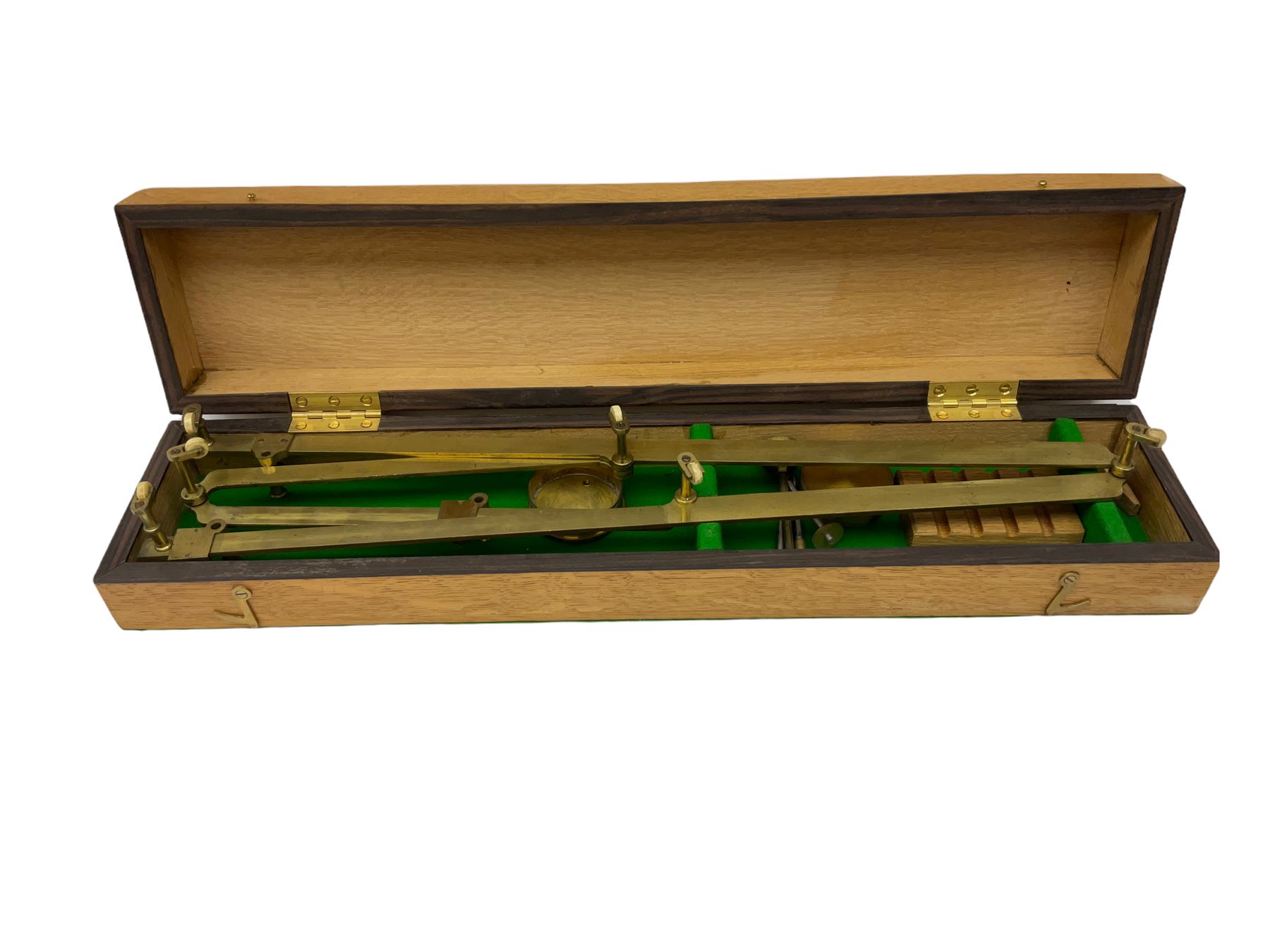 19th century brass pantograph by Robert Banks 441 Strand London, in an oak case, L56cm, W12cm