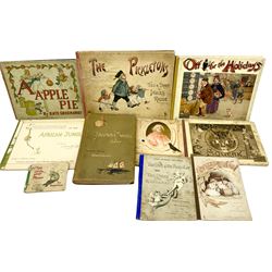 Ten Victorian and later illustrated children's books including A Apple Pie by Kate Greenaway, The Pickletons Told and Drawn by Ingles Rhode, Off for the Holidays illustrated by G.H. Thompson, The Robbers of Squeak by A.M. Lockyer, Lear's Nonsense Drolleries, Gullivers Travels by Jonathan Swift etc