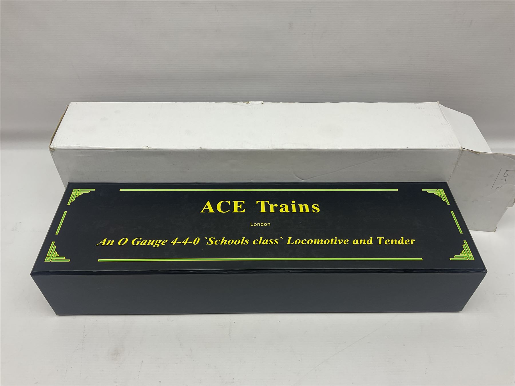 Ace Trains '0' gauge - E/10 Schools Class 4-4-0 locomotive 'Westminster' No.908 and tender in SR Wartime black; boxed with instructions, original packaging and invoice dated 26/09/2012 in outer delivery box