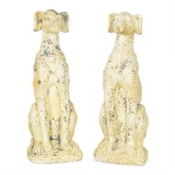 Pair of composite seated greyhound statues, H62cm 