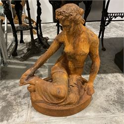 Seated semi-clad lady, cast iron garden figure - THIS LOT IS TO BE COLLECTED BY APPOINTMENT FROM DUGGLEBY STORAGE, GREAT HILL, EASTFIELD, SCARBOROUGH, YO11 3TX