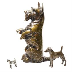 Brass Scottish Terrier fireside companion with accessories, H41cm; with patinated brass Sm...