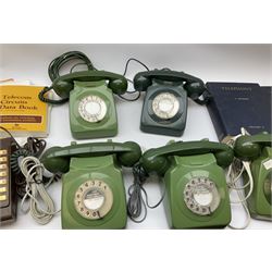 Collection of vintage telephones, together with telecommunications principles book and Telephony volumes I & II, etc. 