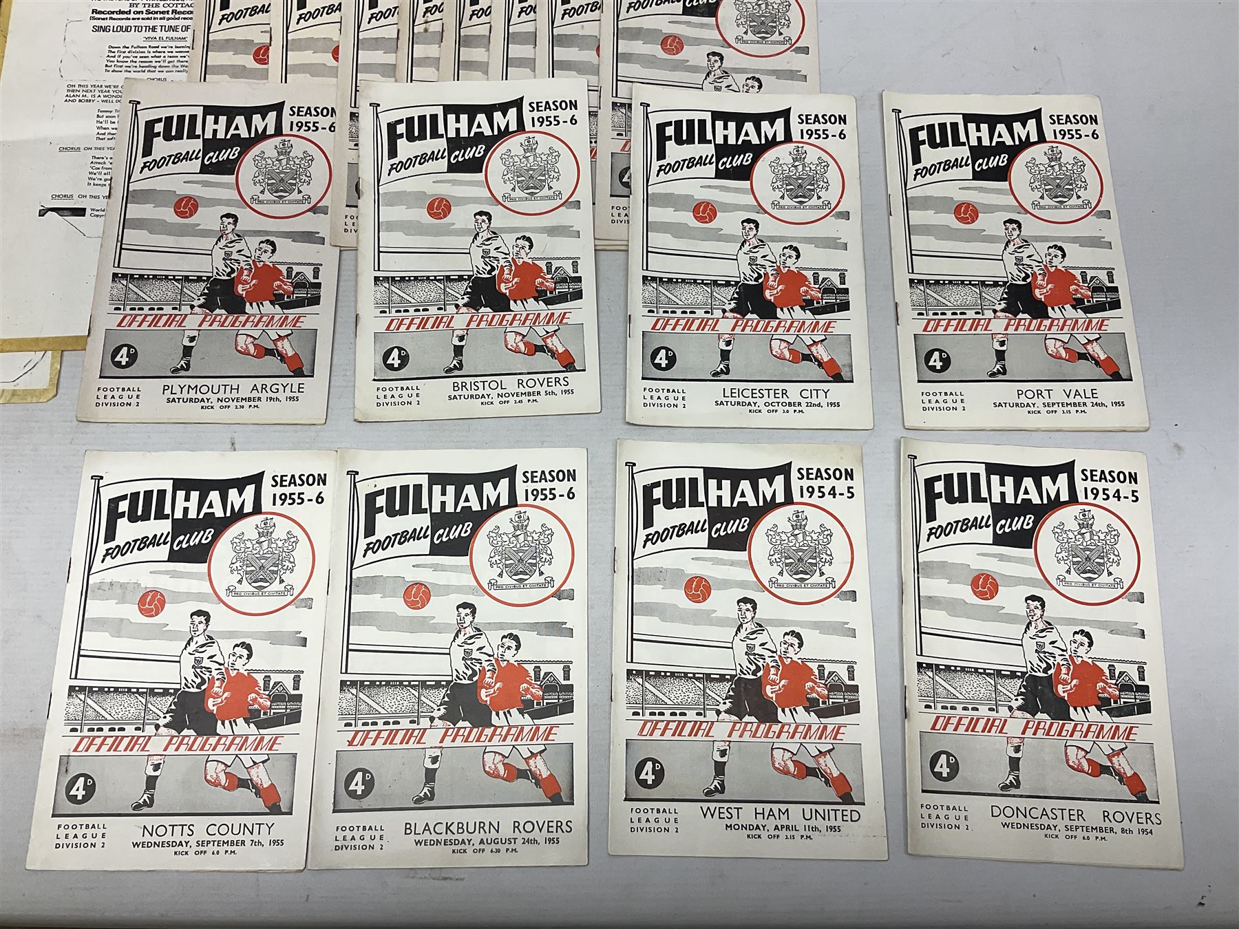 Fulham F.C. programmes - twenty-seven home matches 1949/50 - 1957/58; and two photocopies of memorabilia items