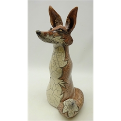  Jennie Hale (British Contemporary) large raku fired model of a seated Fox, signed to base, H49cm  