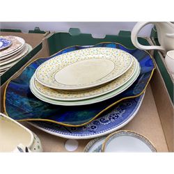 Large quantity of Victorian and later ceramics to include Spode Velamour twin handled vase, Bavaria Schumann Arzberg large circular stand and vase, Beswick Ware,  Spode, blue and white, Hanley and G Meakin, tea wares, figures, West German vase etc in six boxes