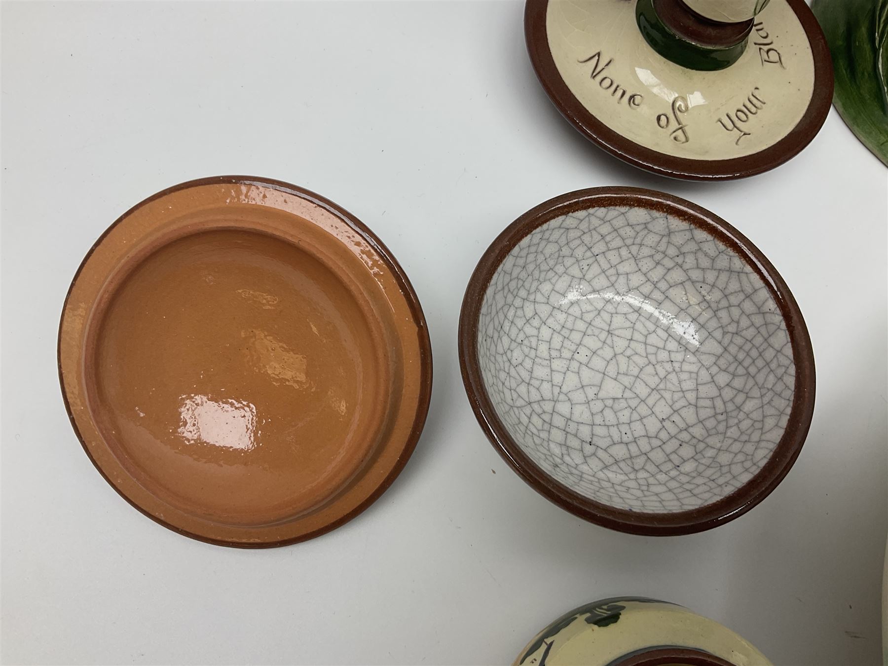  Collection of motto ware to include Torquay examples, together with Gouda vase and dish etc (9)