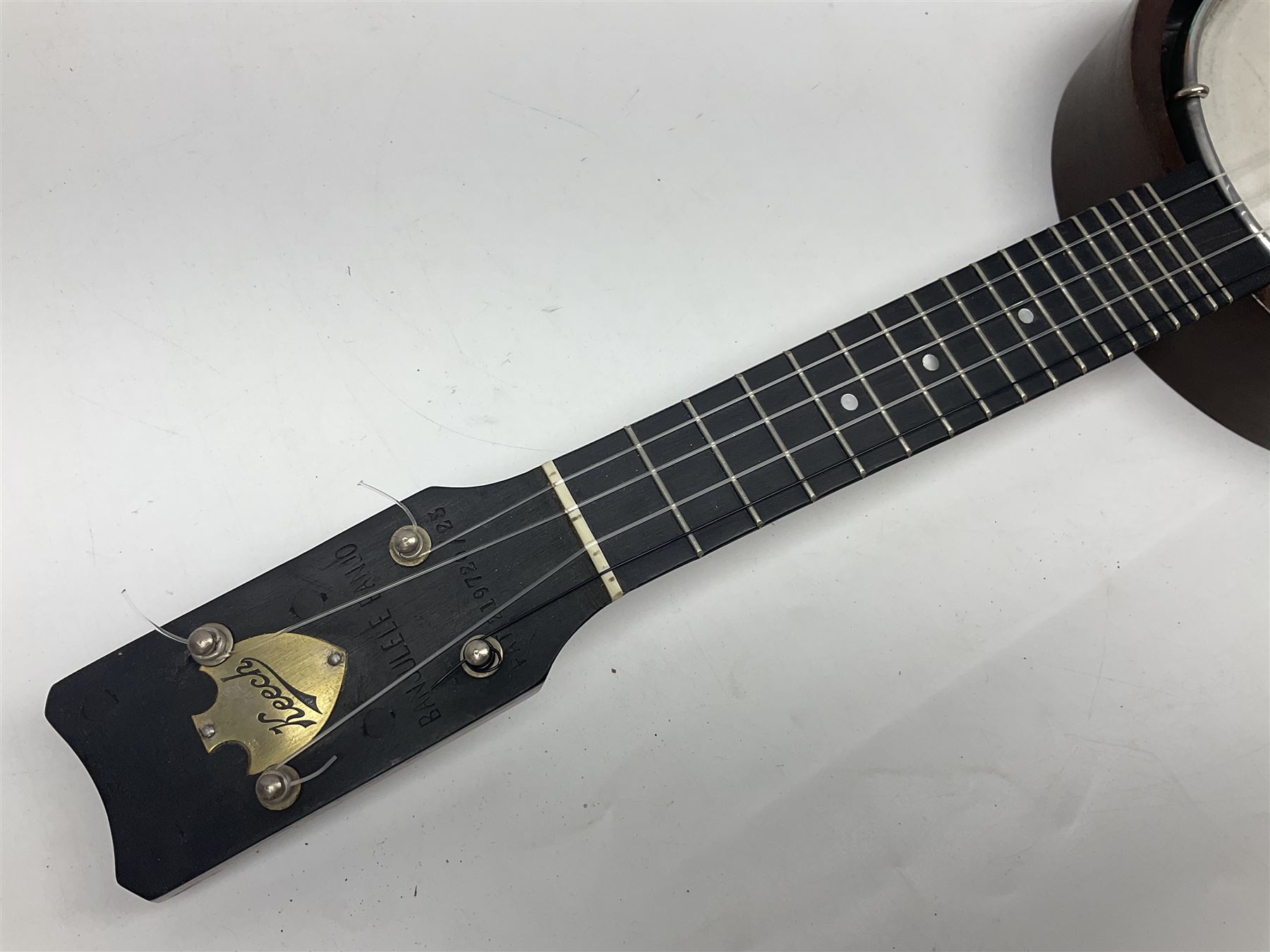 W.D. Keech banjolele pat.219720/23 with etched signature to the back; serial no.A12082 L55cm; and a restored Italian mandolin with segmented lute back; together with three music books