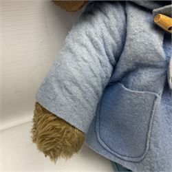 Paddington Bear with plush covered body, brown felt hat, pale blue duffle coat and blue wellingtons H54cm
