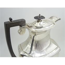 Raich Carter - presentation hallmarked silver two-handled tray of rounded oblong form with gadrooned rim by Wilson & Gill, 139 Regent Street, London, inscribed to the centre 'Presented to Mr. & Mrs. Raich Carter by the Lord Mayor of the City and County of Kingston-upon-Hull Alderman R.E. Smith J.P. on May 30th 1952on behalf of the many Admirers who subscribed to The Lord Mayor's Testimonial Fund in recognition of Raich Carter's genius as a footballer and his services to the City', London 1937 82oz L61cm; together with a hallmarked silver four-piece tea and coffee set by Cooper Bros. & Sons Ltd, the teapot of London shape with ebonised handle and knop, each piece engraved with an initial 'C', Sheffield 1920  60.5oz, teapot L29.5cm