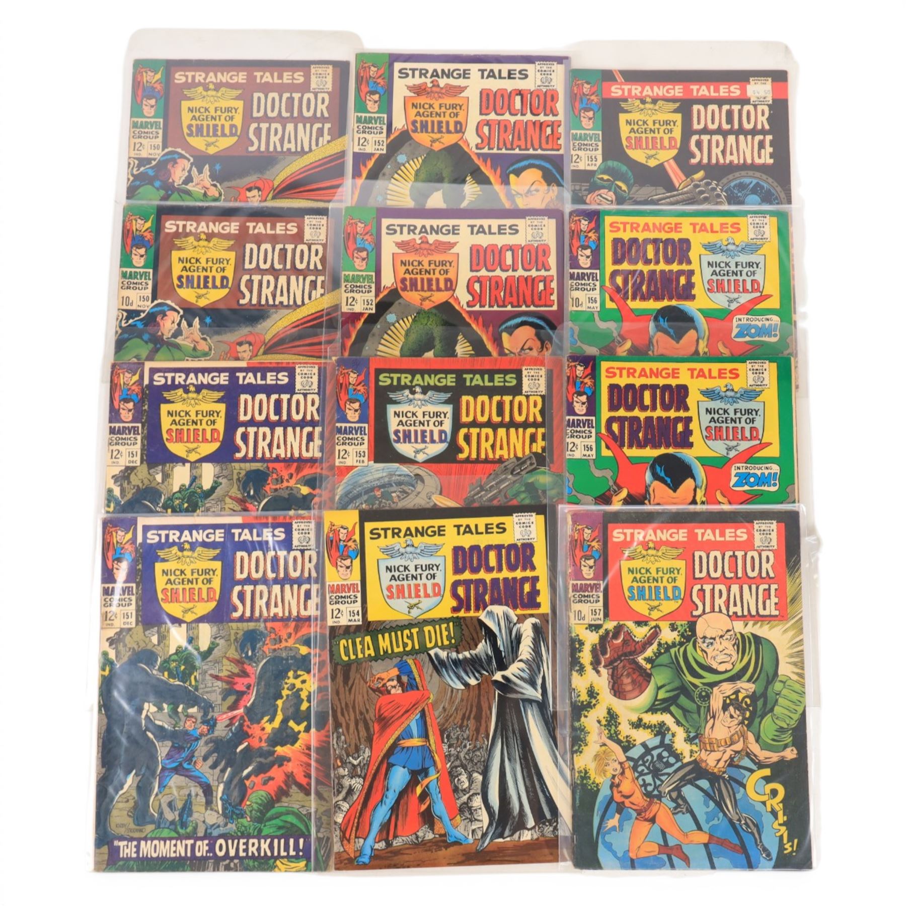 Forty-three Marvel Silver and Bronze Age 'Strange Tales' comic books, spanning years 1966-1976, comprising issues #150-#168, #170-#179, #181-#187, multiple duplicates