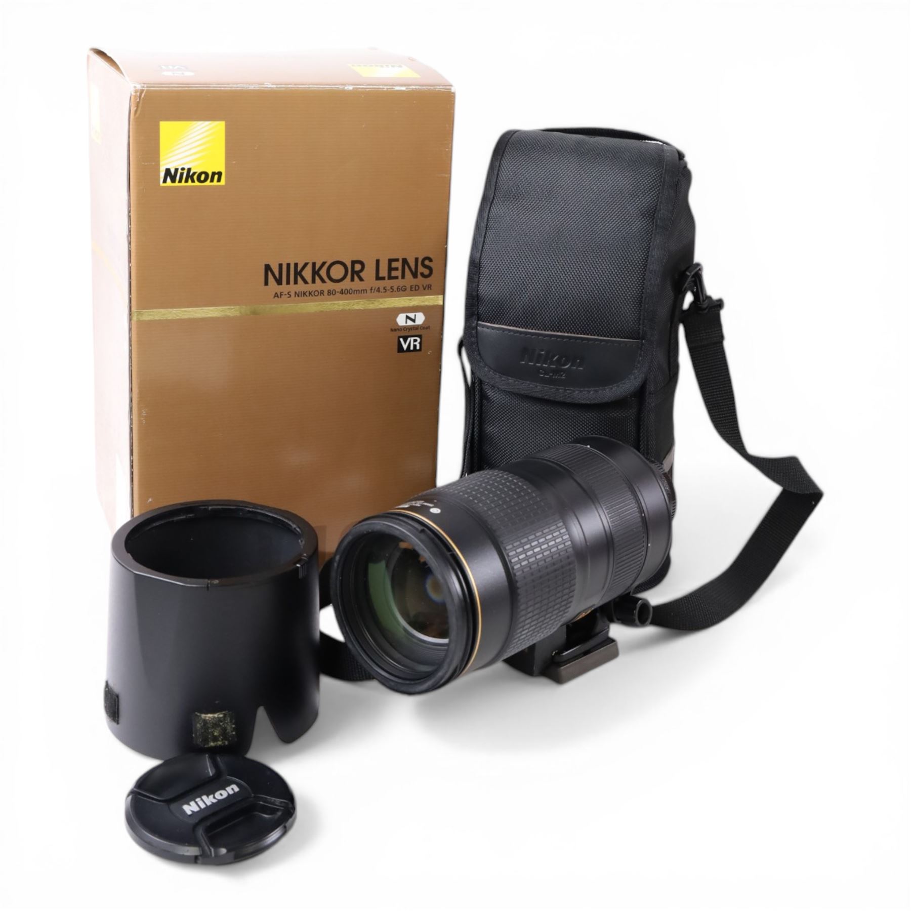 Nikon AF-S Nikkor 80-400mm f/4.5-5.6G ED VR lens, boxed with carry case