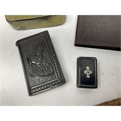 Victorian vulcanite vesta case together with card case and other Victorian items 