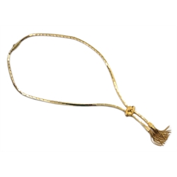  18ct gold rectangular link tassle necklace, approx 39gm   