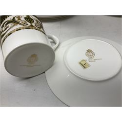 Royal Worcester Windsor pattern part tea and dinner service, comprising nine dinner plates, nine side plates, nine dessert plates, six coffee cans and saucers, sauce boat and plate, two covered tureens, oval dish and serving platter (35)