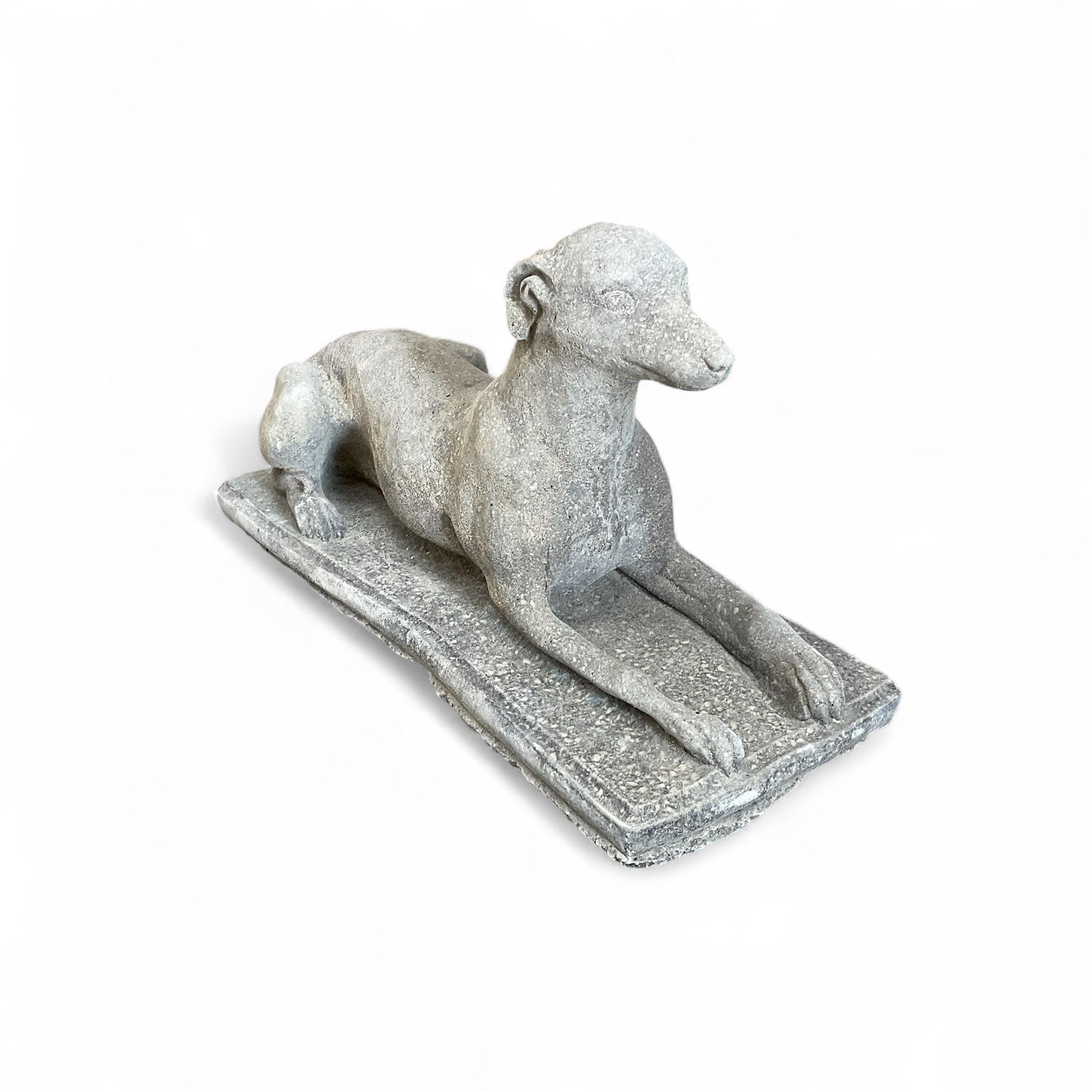 Cast Stone Laying Greyhound on rectangular plinth,