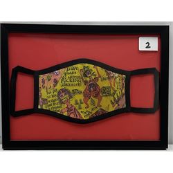 Grayson Perry RA (British 1960-): ‘We shall catch it on the Beaches’, face covering framed 20cm x 29cm
