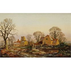 Vincent Selby (British 1919-2004): Village scene - Frosty Morning, oil on board signed 19cm x 29cm