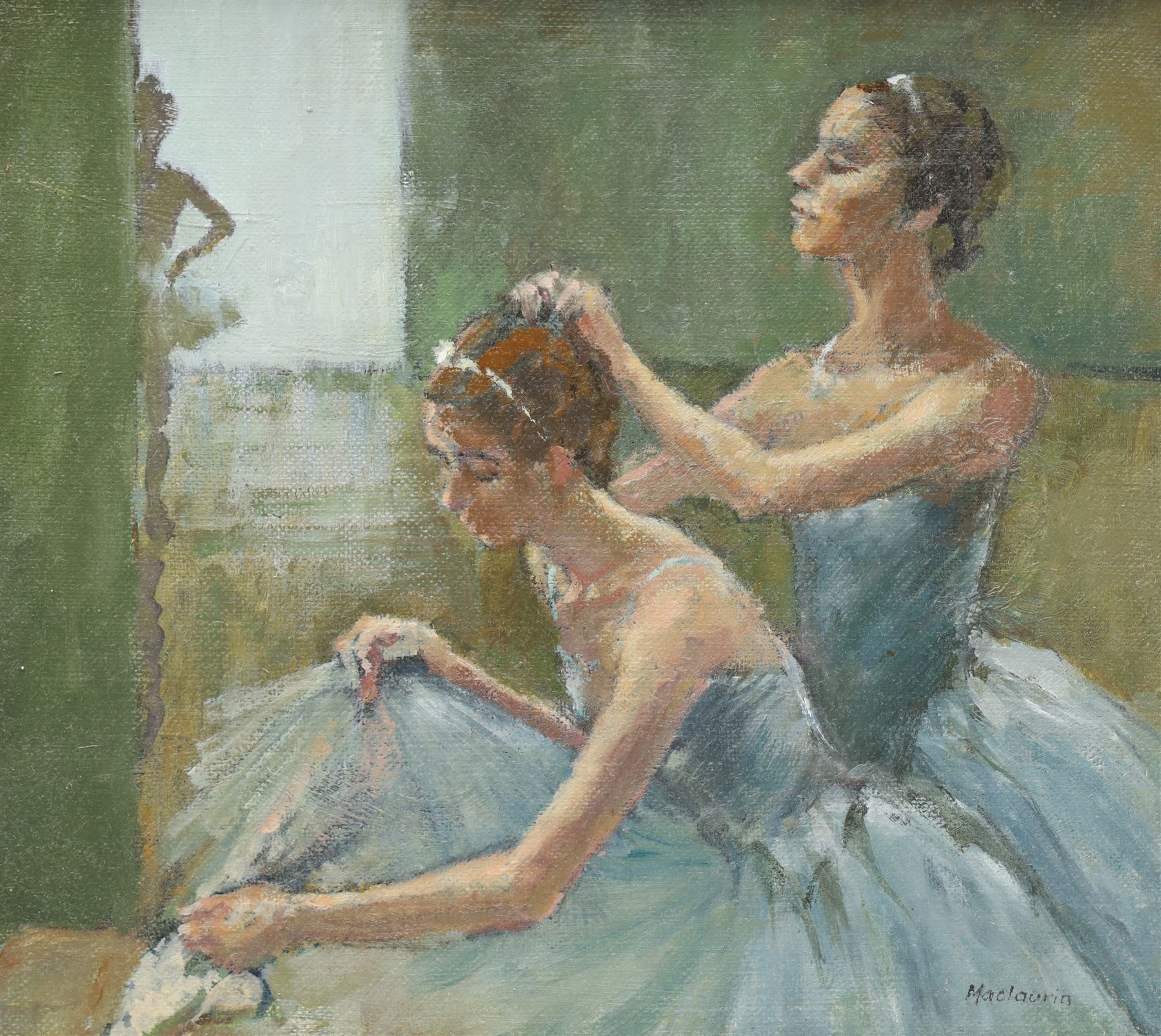 Pat Maclaurin (British 1933-2022): 'A Helping Hand', oil on canvas board signed, titled verso 23.5cm x 26cm