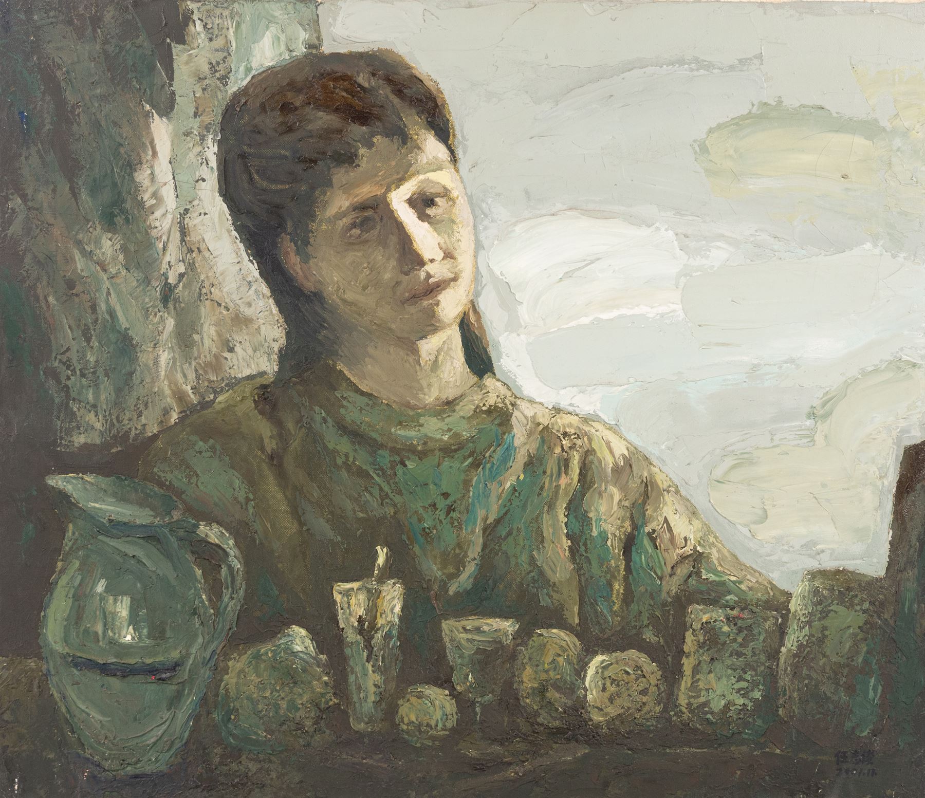 Zhijun Ren (Chinese 1948-): Surreal Portraits and Views, seven oils on canvas variously signed and inscribed, larger examples 55cm x 66cm (7)