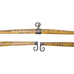 Taglioni coach triple swingletree, the central marked Taglioni Coach, the others Winsor - London, each swingletree L98cm