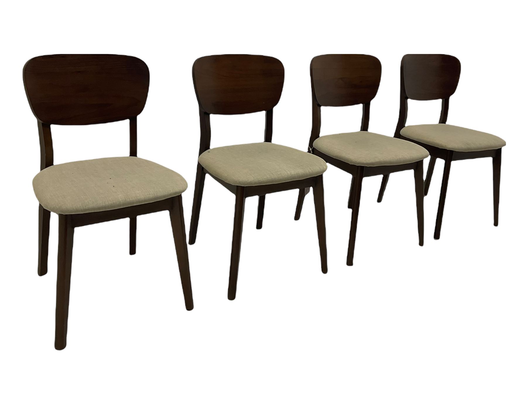 Bentley Designs - Premier collection 'Oslo' contemporary walnut extending dining table and six chairs upholstered in steel grey fabric. 