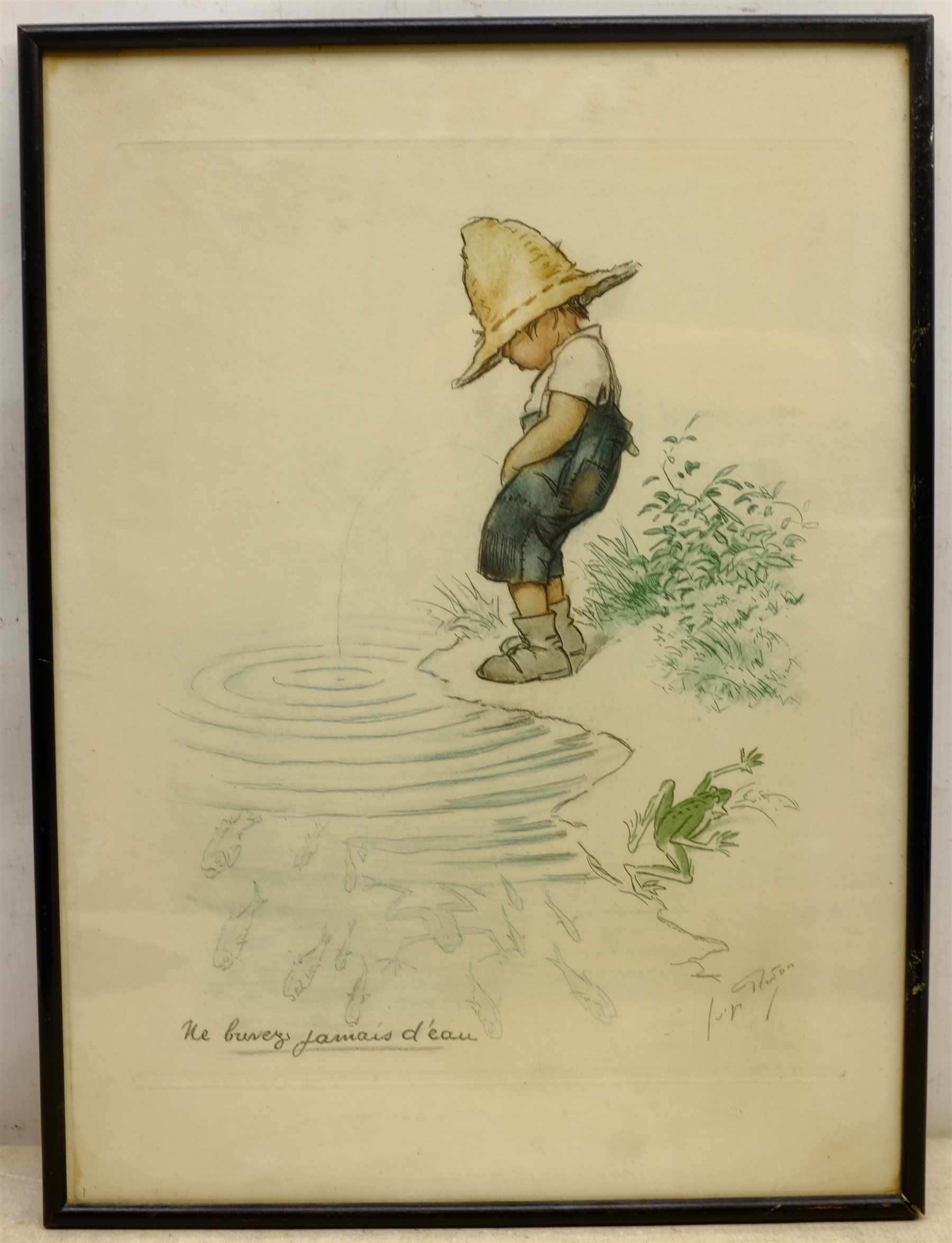 After Georges Redon (French 1869-1943): 'Ne Buvez Jamais D'eau' - 'Never Drink Water', lithograph from the 'Naughty Children' series 42cm x 31cm  